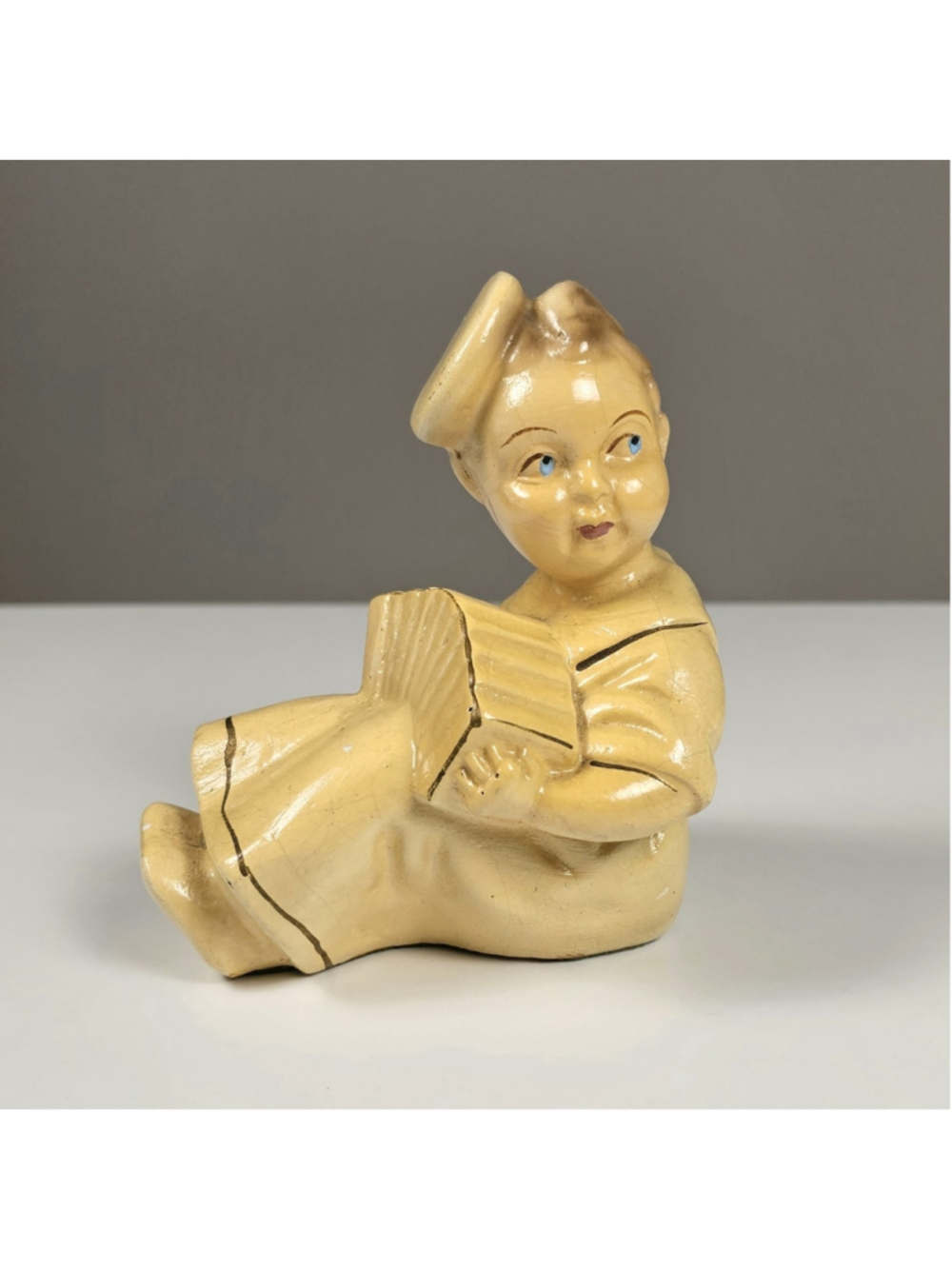 Vintage 1940s Robia Ware Chalkware Boy Accordion Figurine Roman Art Co 5.5"